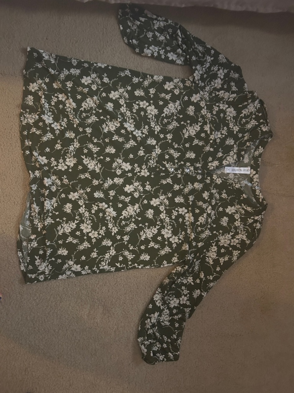 Olive Green Floral Button-Front Blouse